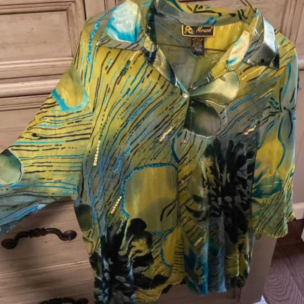 Black and Green Print Blouse